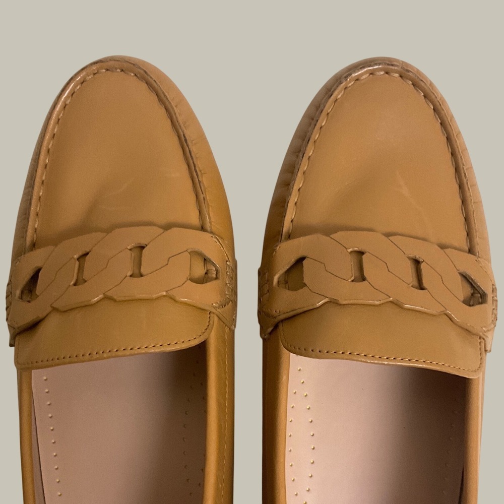 Cole Haan Driver Loafers Women Size 7.5 Tan Leather Braided Chain W18659 - Picture 4 of 10